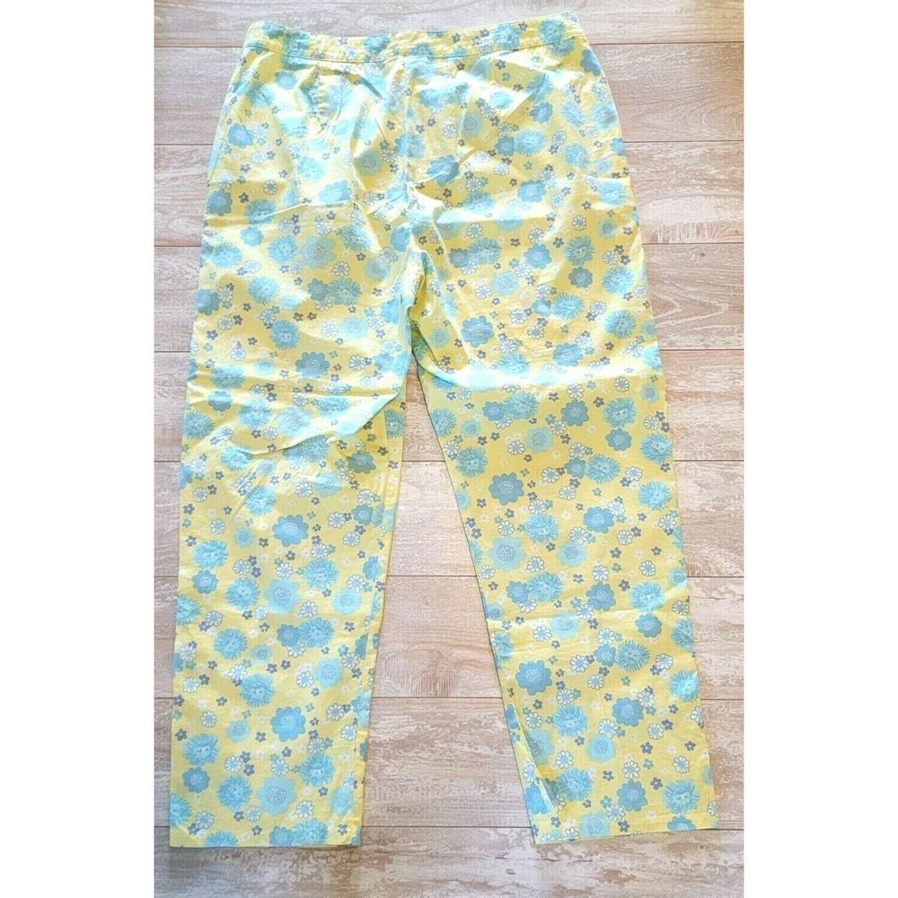 Lilly Pulitzer Size 10 Capri Pants Crop Lions and Cornflowers Floral Yellow Blue - Picture 2 of 6
